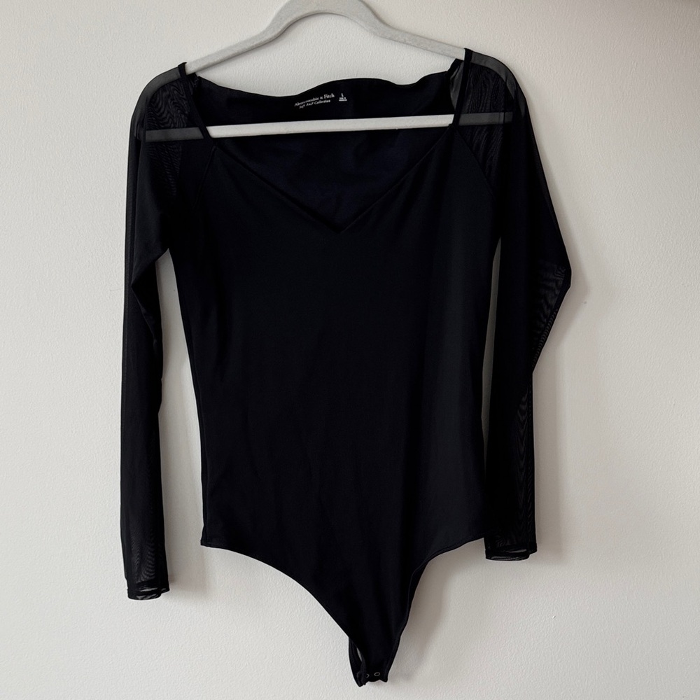 Abercrombie & Fitch Black Mesh Sleeve Bodysuit